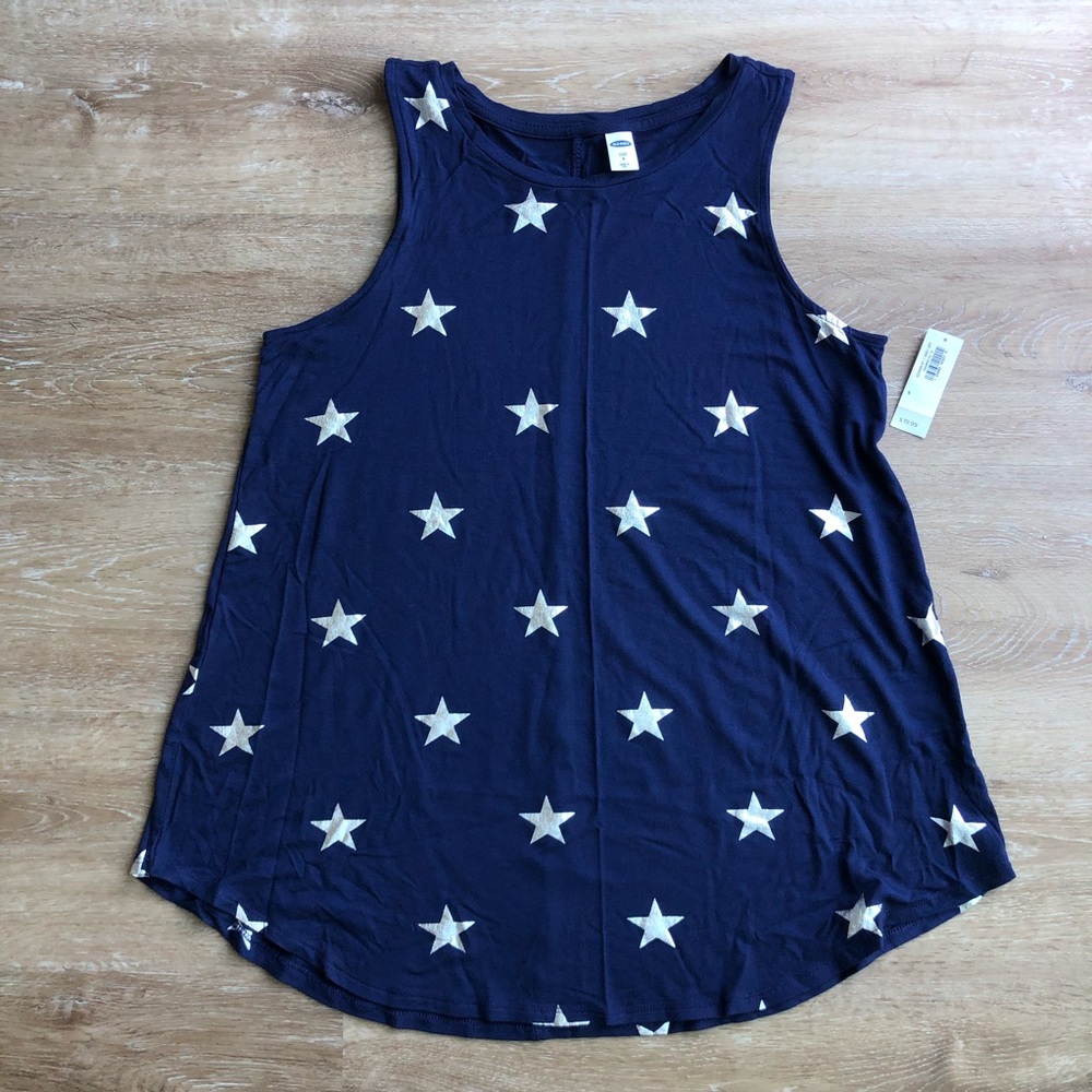 NWT Bright Dark Blue Luxe Tank with Silver Stars